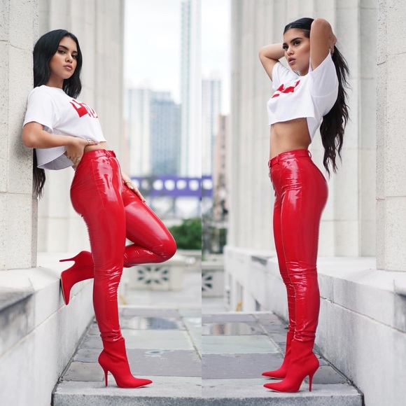 Red Latex High Shine Pants - Picture 1 of 6